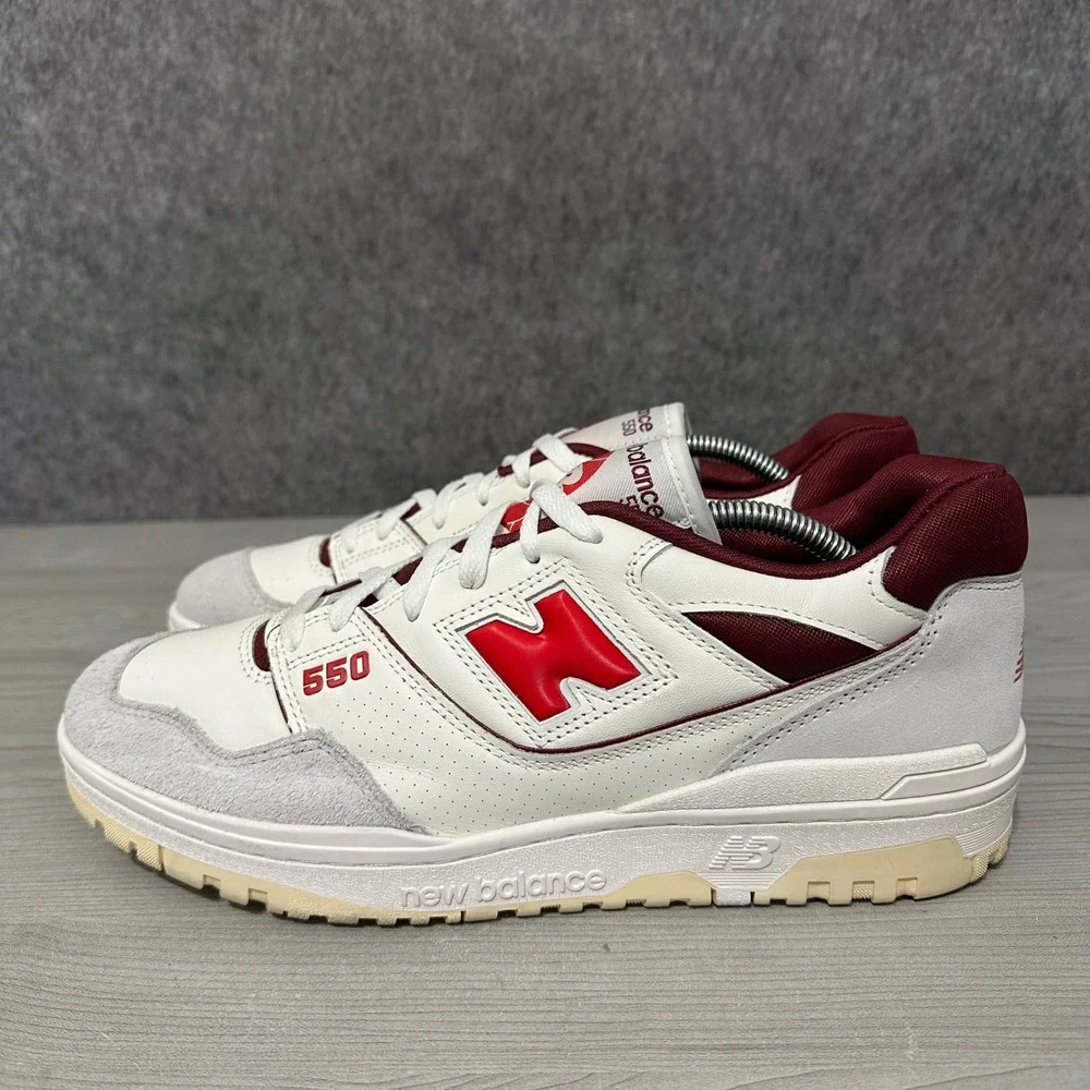 New Balance 550 Sneakers Mens Size 12 Sea Salt‎ True Red Leather Suede Classic